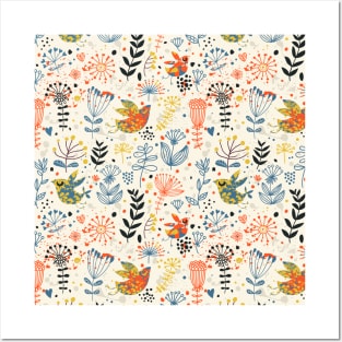 Bird & Flower Pattern Posters and Art